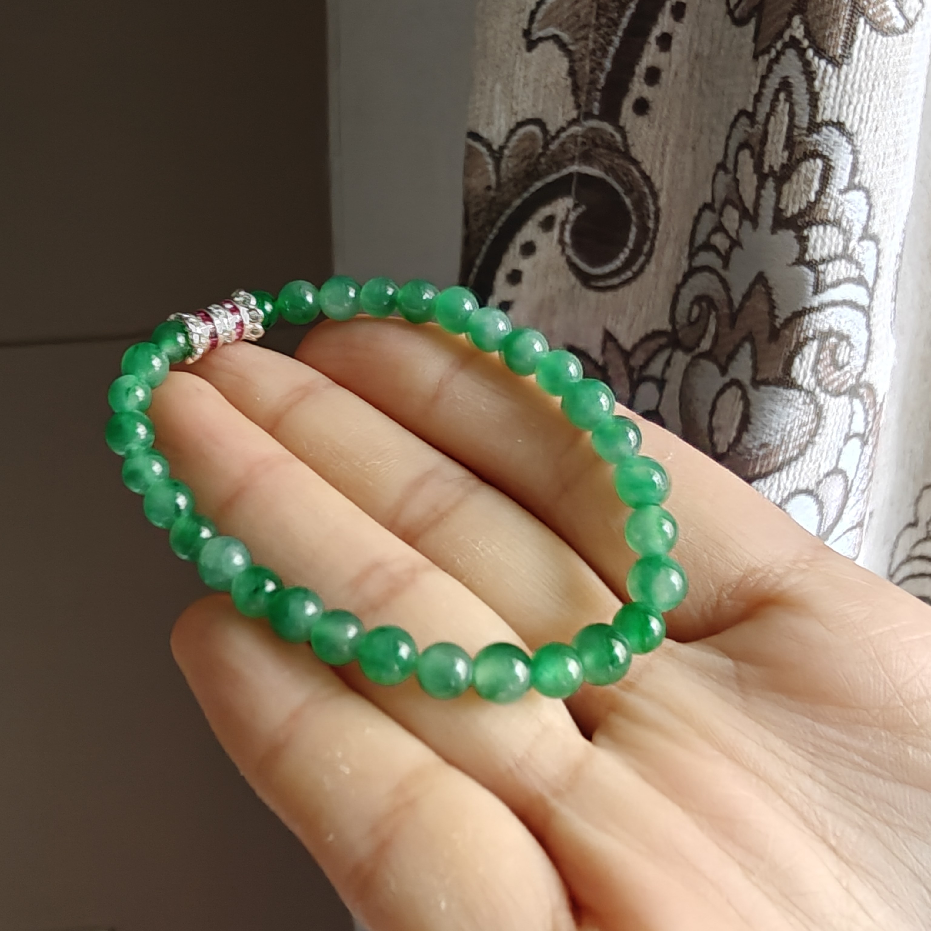 天然缅甸a货翡翠手串冰种正阳绿色圆珠手链单圈精品飘花珠串