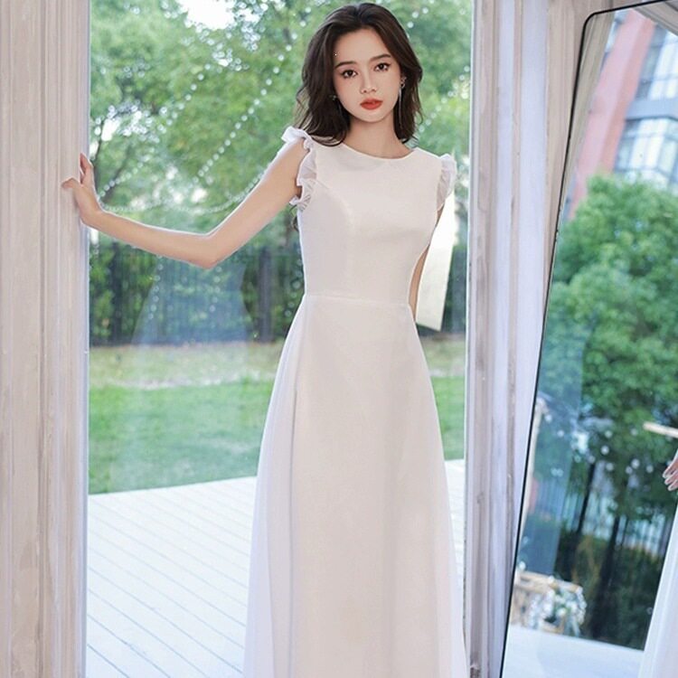 晚礼服女宴会气质赫本风2026时尚简约白色气质连衣裙领证登记礼服