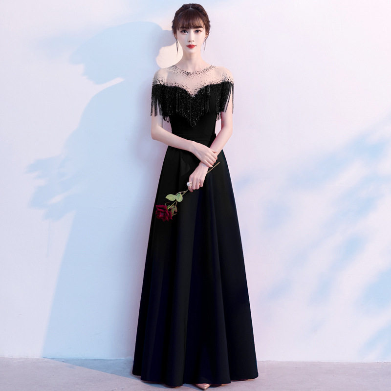黑色晚礼服2026新款气质名媛订婚连衣裙颁奖典礼主持人宴会礼服秋