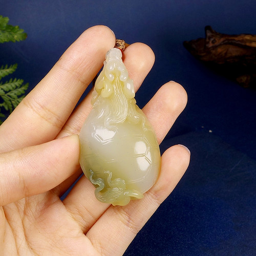 【天石玉器】和田玉糖白龙龟挂件吊坠26.025g