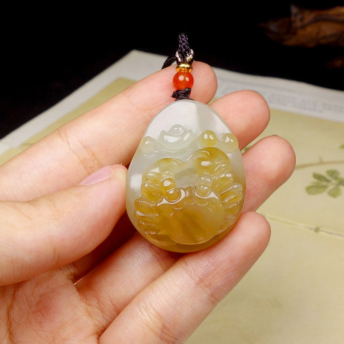 【天石玉器】和田玉八方来财螃蟹挂件吊坠26.925g