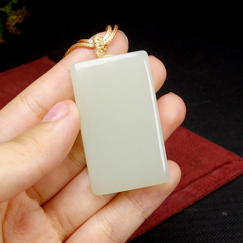 【天石玉器】和田玉青白平安顺遂平安无事牌挂件吊坠28.892g