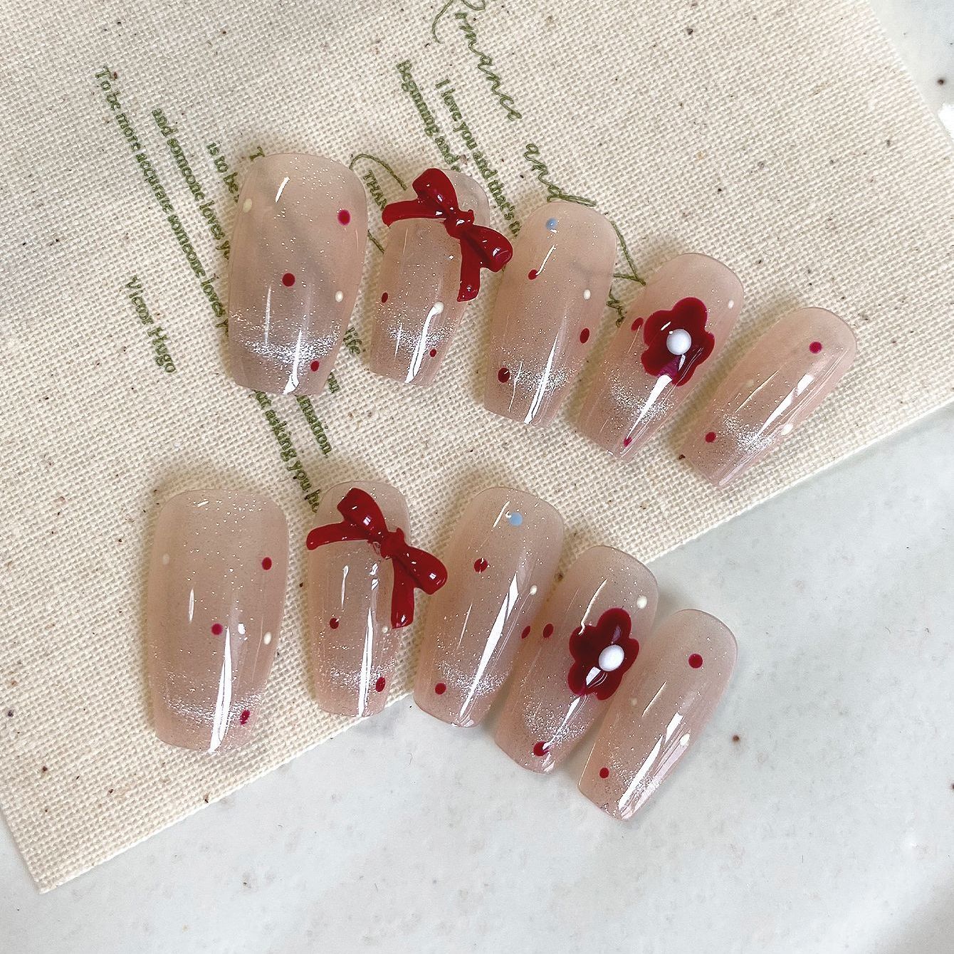 波点小红花猫眼法式腮红蝴蝶结ins纯欲半手工显白高级穿戴