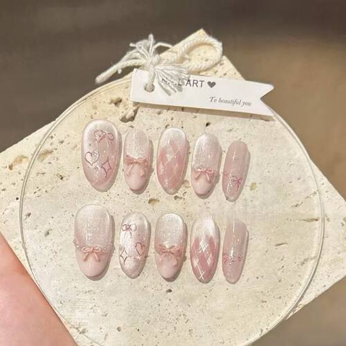 公主甜心温柔猫眼蝴蝶蝴蝶结穿戴气质美甲指甲半手工少女高级显白