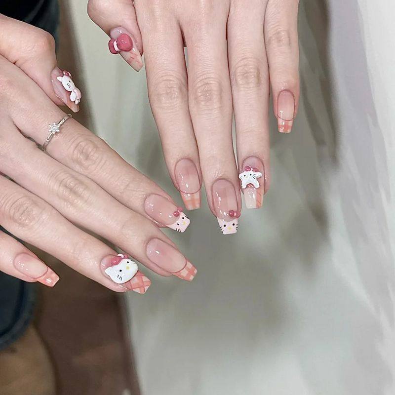 kitty可爱蝴蝶结格纹穿戴新款ins显白甜妹可拆卸美甲贴片,彩妆/香水/美妆工具,穿戴甲/甲片,淘宝优惠券,粉丝福利购,淘宝优惠卷