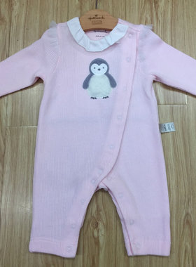 Hallmark贺曼婴儿连体衣莫代尔双层秋款女宝宝连身衣企鹅长袖爬服