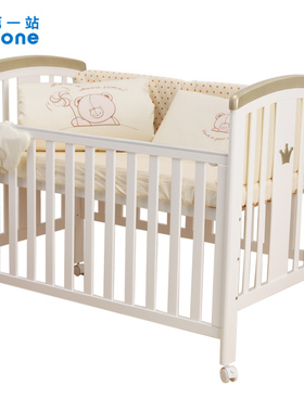 第一站婴儿床全实木宝宝床环保漆新生儿BB床调高低接拼大床送床垫