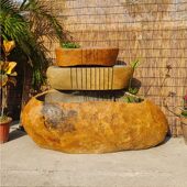 惠安原石叠层流水摆件扁长型养鱼花鱼缸露台花园庭院生态石缸造景