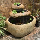 惠安户外石头鱼缸鱼池流水养鱼石槽石材室外庭院花园原石水槽石盆