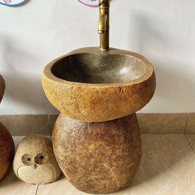 新款户外幼儿园儿童石头洗手盆鹅卵石小洗手池分体式洗手盆室外洗