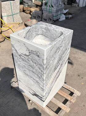 惠安定制洗手盆土耳其鱼肚灰料立柱盆白色奢石艺术盆豪华洗手盆洗
