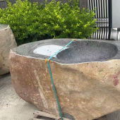 惠安天然鹅卵石洗衣水槽一体洗手池户外中式 庭院花园别墅石雕盆摆