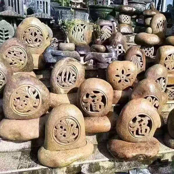 天然鹅卵石雕刻石头景观灯石头音箱园林景观石灯摆设花园石雕摆件