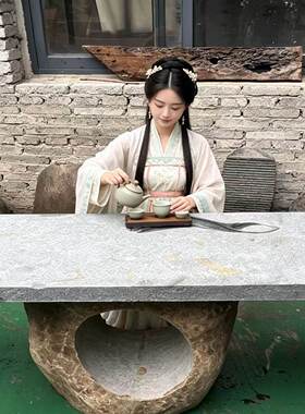 石桌石凳庭院花园天然鹅卵石家用室内石台青石茶桌户外摆件别墅