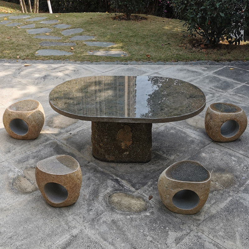 新款户外鹅卵石桌凳庭院花园整石休闲桌椅别墅园林装饰户外原石茶