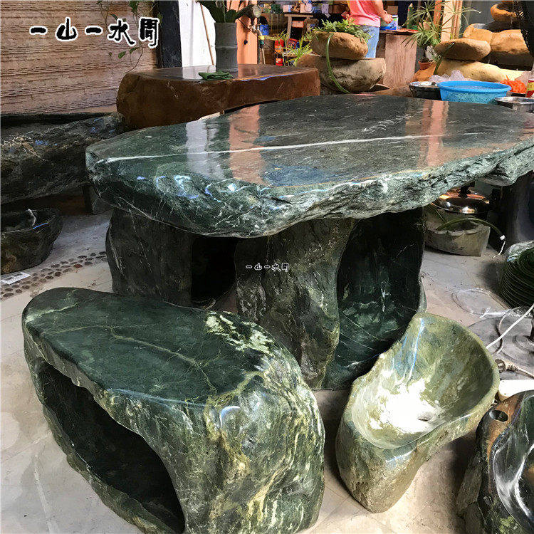 惠安院子石头桌子石雕复古绿石材台子花园装饰休息茶台露台石墩子