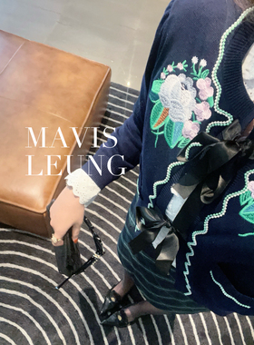 MAVIS LEUNG 南洋千金 精致中古风华伦提花刺绣针织开衫+法式衬衫