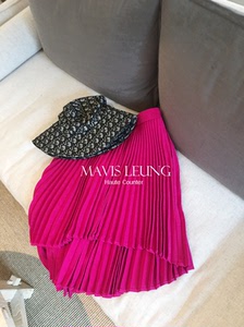 MAVIS LEUNG 独家面料德国压褶车厘子色/蔓越梅不规则半身裙