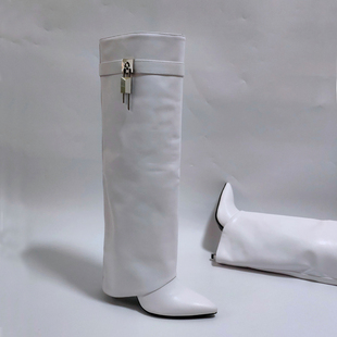 实拍断码长筒裤靴外贸潮流细跟春秋款女靴欧美风锁扣套筒及膝长靴