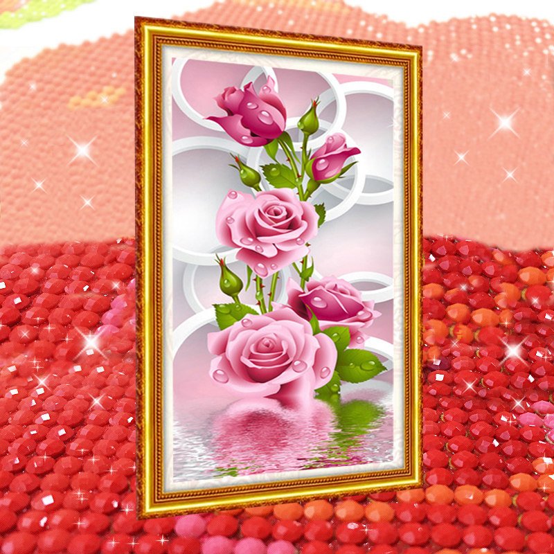 5D水晶钻石画满钻贴画砖石点贴钻十字绣客厅玄关竖版新款卧室花卉
