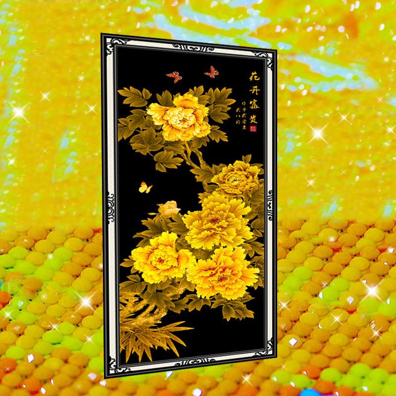 花开富贵牡丹花2026新款5D水晶钻石画满钻点钻十字绣客厅竖版玄关
