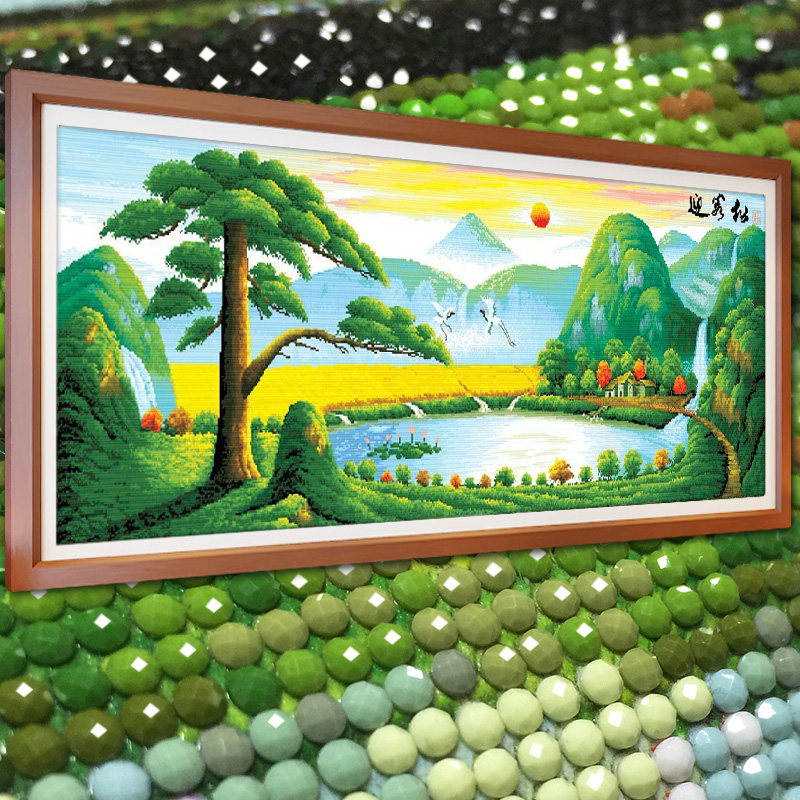迎客松5D水晶钻石画客厅简约现代大幅2026十字绣山水挂画风景系列