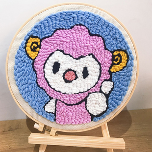 羊俄罗斯毛线戳戳绣diy材料包情侣刺绣画新年手工搓十字绣戳戳秀