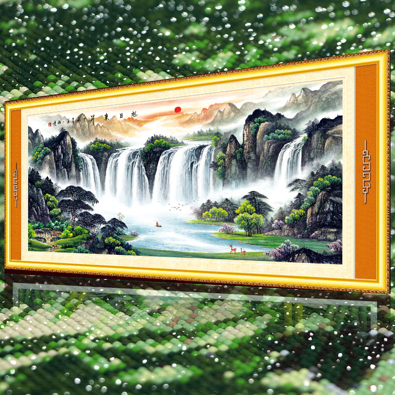 旭日东升2026新款5D水晶钻石画客厅满钻点钻十字绣客厅风景山水画