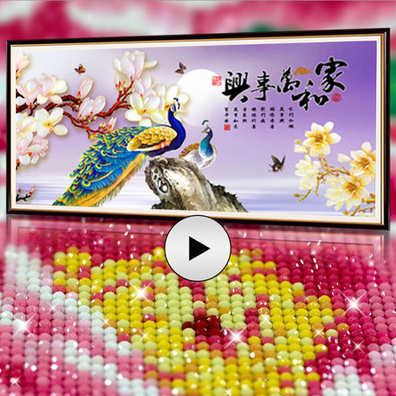 5D水晶钻石画家和万事兴满钻简约现代点贴钻十字绣新款客厅孔雀图