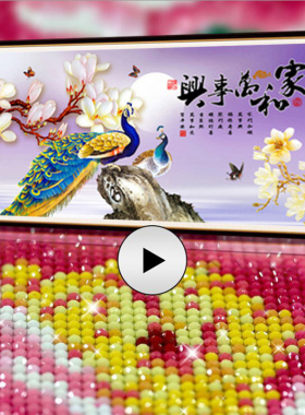 5D水晶钻石画家和万事兴满钻简约现代点贴钻十字绣新款客厅孔雀图