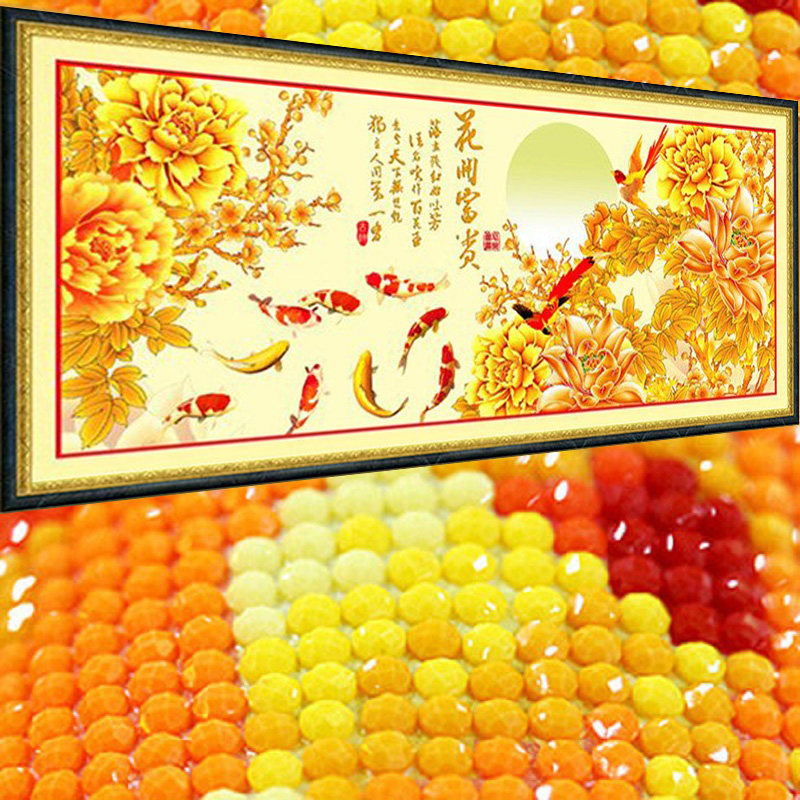 九鱼图5D水晶钻石画满钻砖石秀卧室点粘钻十字绣花开富贵新款客厅