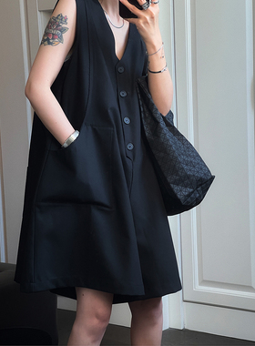 连体裤女2024春夏季新款韩版V领宽松显瘦设计感小众马甲连体裤裙