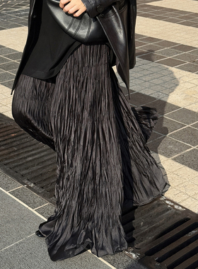 2025夏季新款褶皱松紧腰长裙气质显瘦百搭顺滑凉爽微波半身裙