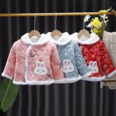 女宝宝网红洋气三层唐装 加绒儿童棉服棉衣外穿过年东北大花棉袄潮