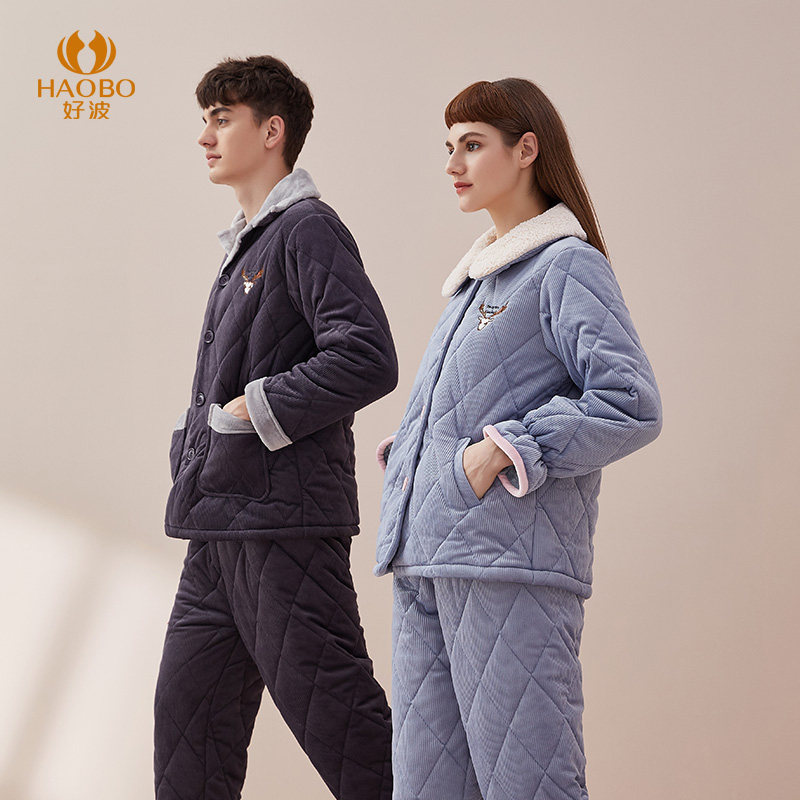 睡衣冬款女2021年新款睡衣女冬加厚居家服夹棉男士可外穿保暖睡衣