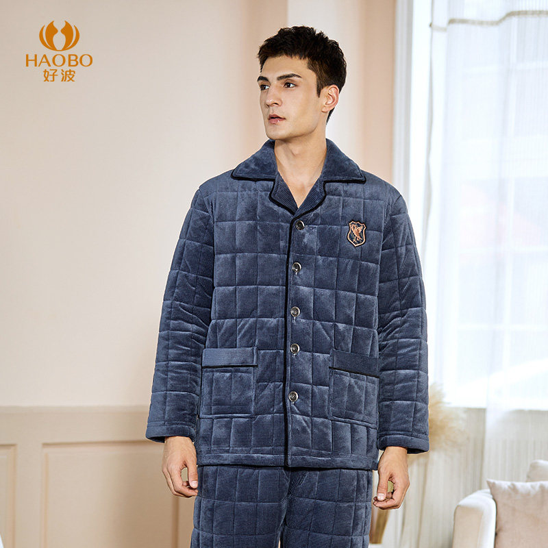 好波2021新款睡衣加厚居家服夹棉加厚男士可外穿保暖睡衣HJ21192
