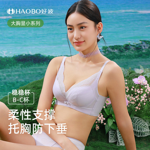 好波内衣女记忆软钢圈薄氧气杯桑蚕丝内杯透气大胸显小胸罩HW2504
