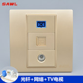 光钎网络闭路TV插座家用86型香槟色有线电视SC光纤电脑网线口面板
