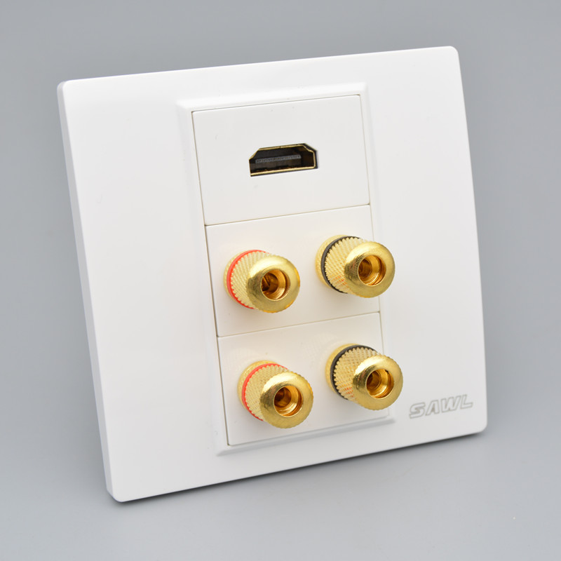 双音箱HDMI高清口插座86型2.0HDMI高清电视+四头音响墙壁暗装面板