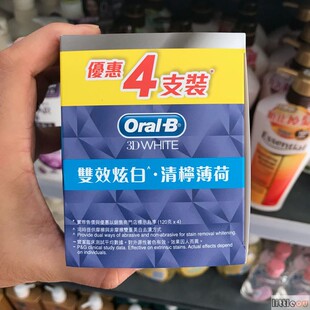香港进口oralB欧乐B牙膏3D双效炫白青柠薄荷美白去口气4支套装