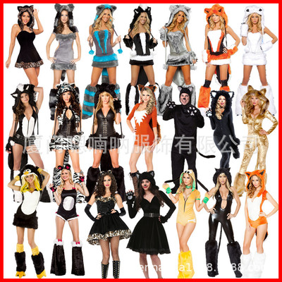 万圣诞节狐狸熊猫动物毛毛老虎装北极熊大灰狼游戏制服演出服