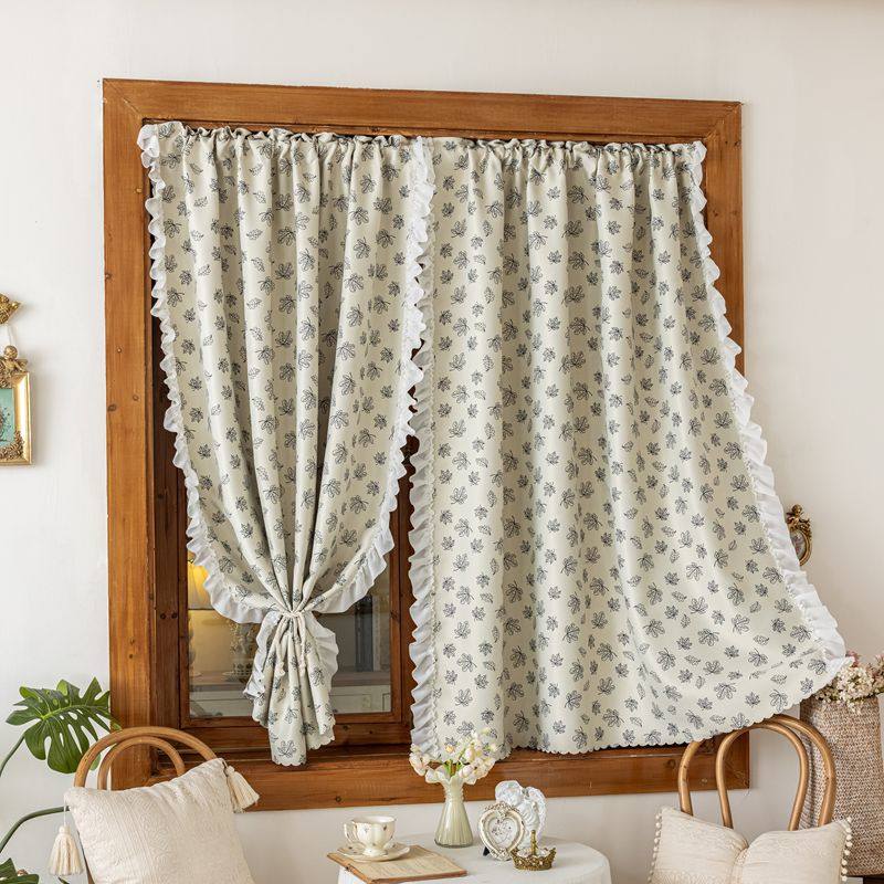 窗帘遮光免打孔短帘荷叶边花边法式复古田园奶油风厨房阳台柜门帘,居家布艺,成品窗帘,淘宝优惠券,粉丝福利购,淘宝优惠卷