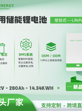 定制14.34kWh壁挂式磷酸铁锂电池住宅家用光伏太阳能储能电池