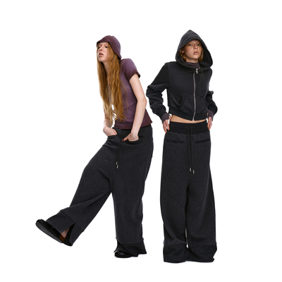 DONOTDISTURB休闲运动罗纹拼接吊档卫裤长裤炭灰色