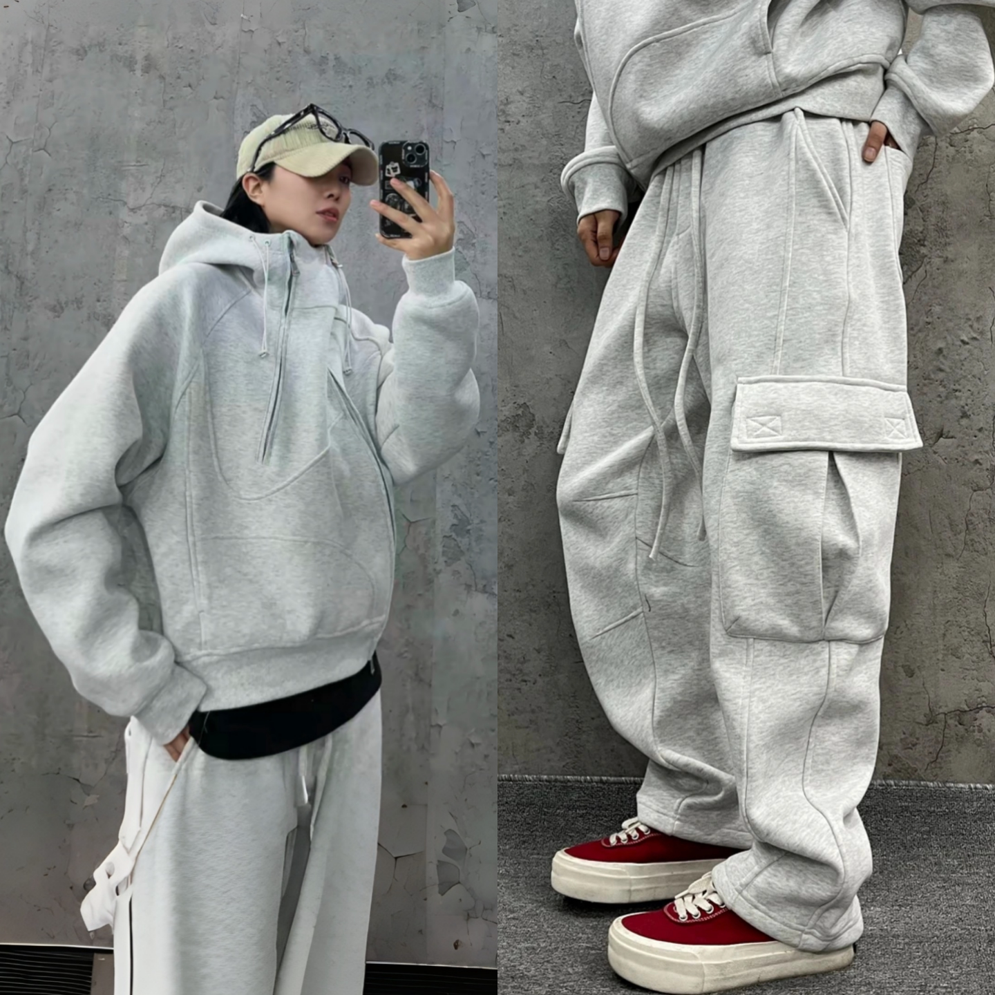 休闲运动风连帽卫衣套装男女同款冬季长裤加绒保暖两件套时尚潮牌
