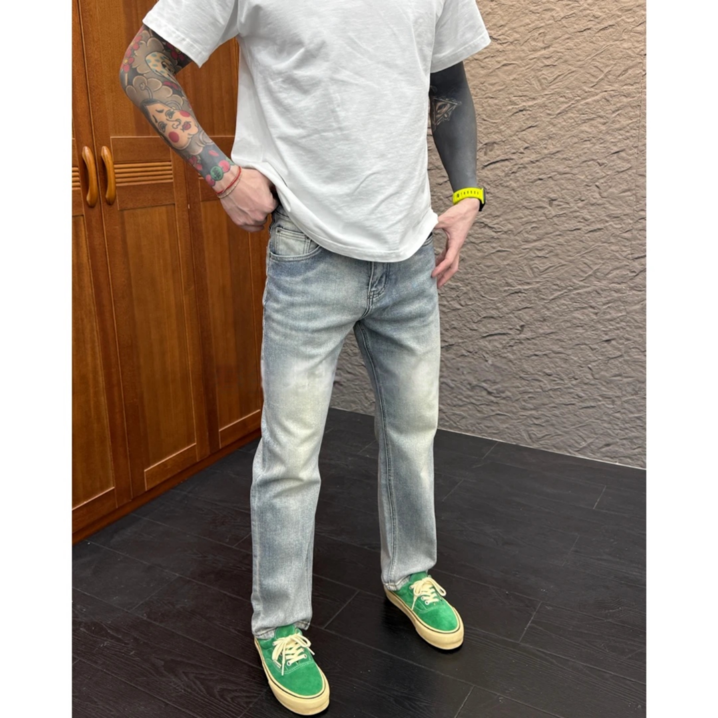 春季新款简约净版百搭男士休闲牛仔裤时尚潮流合身宽松直筒休闲裤