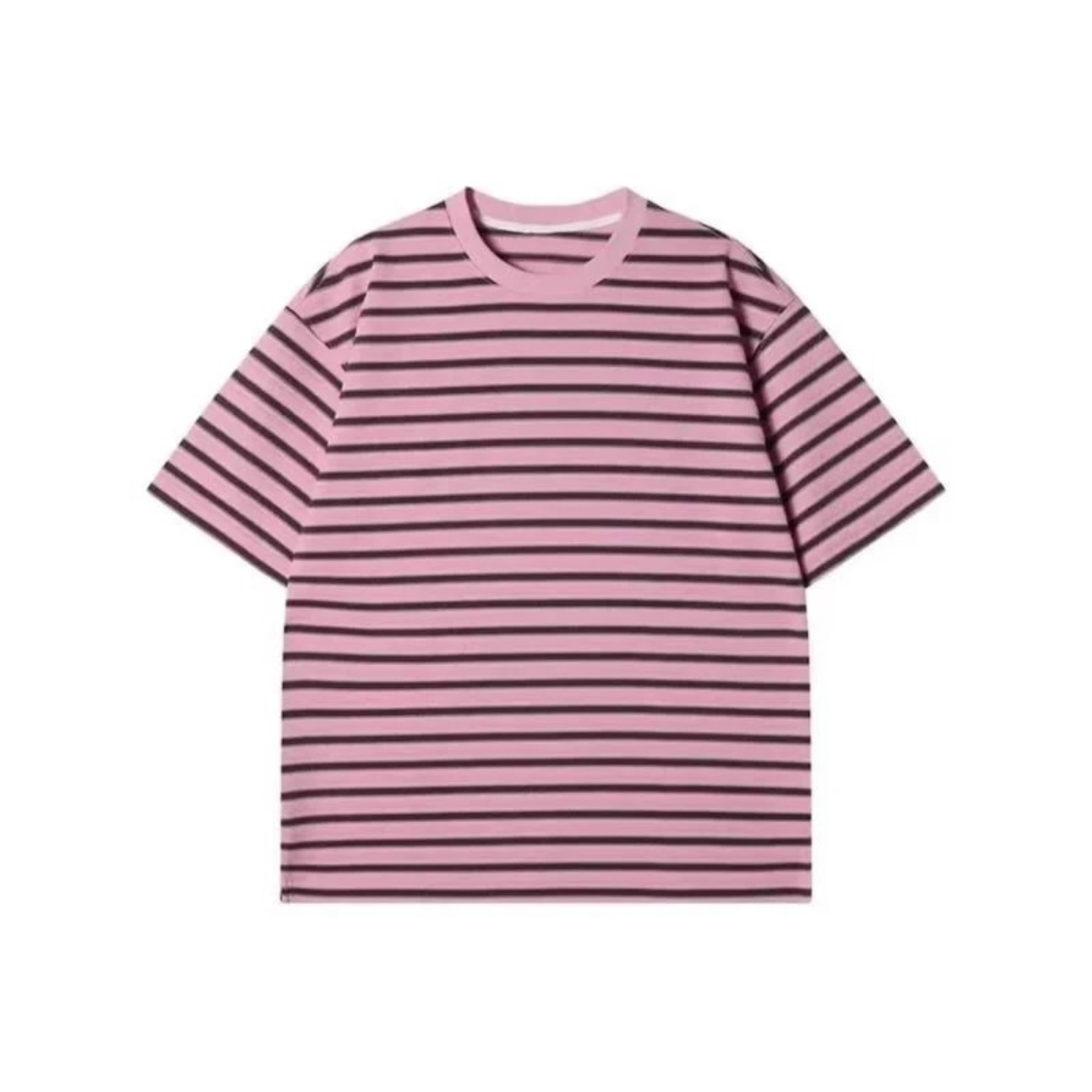 春季粉色爆款高级感新款美式条纹撞色短袖T恤男简约百搭休闲半袖