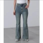 高腰弹力牛仔长裤 FM外贸出口日本原单尾货 水洗多色小开衩喇叭裤