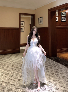 实拍 轻奢重工高级小礼裙公主白色网纱吊带连衣裙