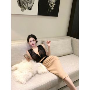 蕾丝性感气质针织收腰显瘦连衣裙 法式 实拍实价 花语轻烟